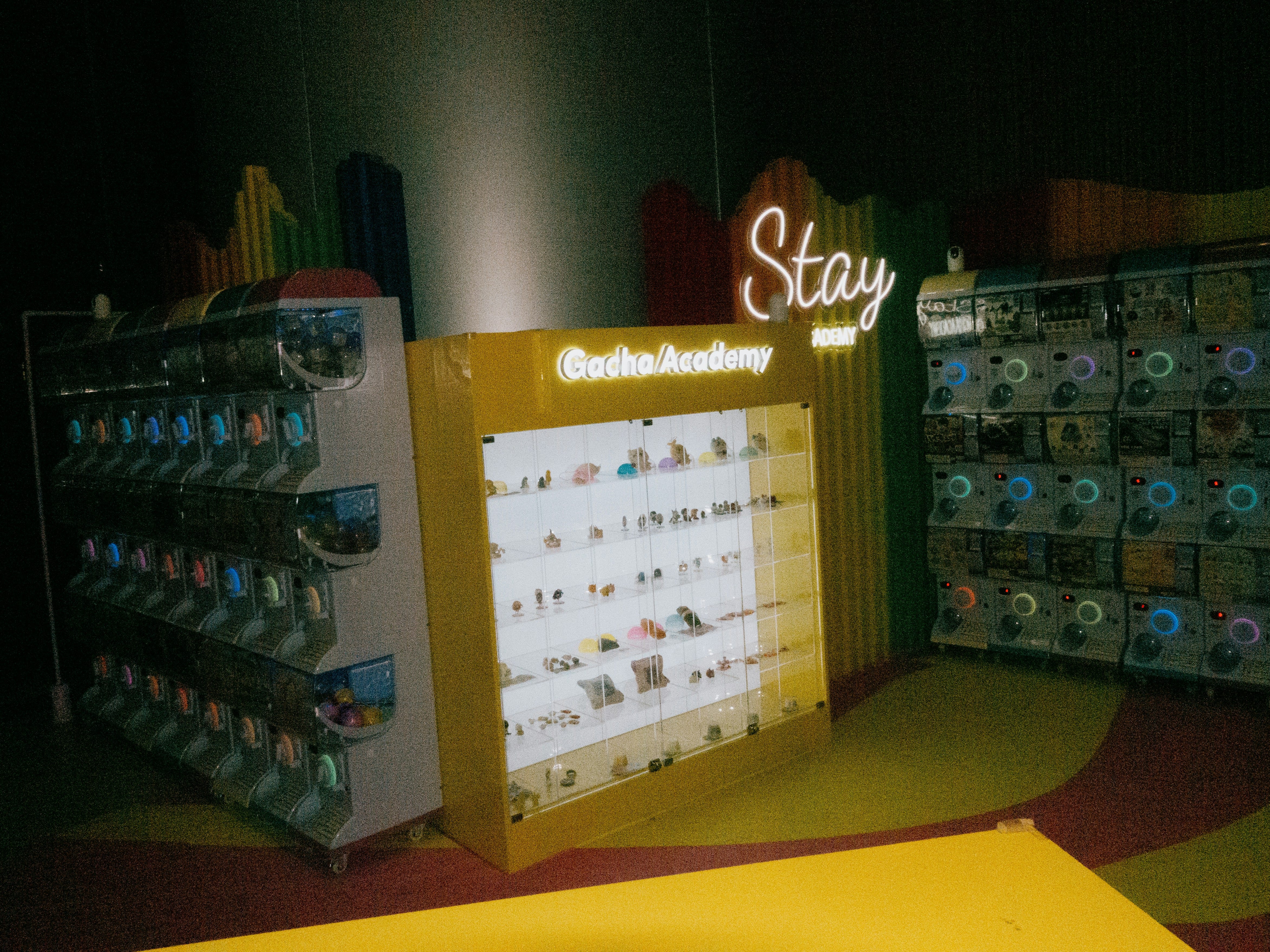 A room with a display of various records