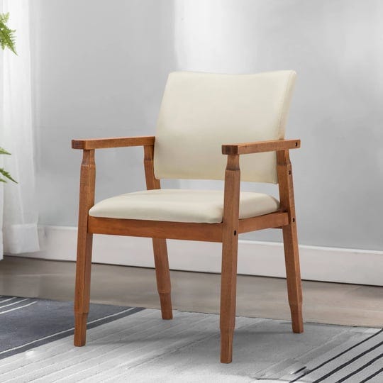 thksbought-mid-century-modern-walnut-dining-chairs-wood-arm-beige-fabric-kitchen-cafe-living-room-de-1