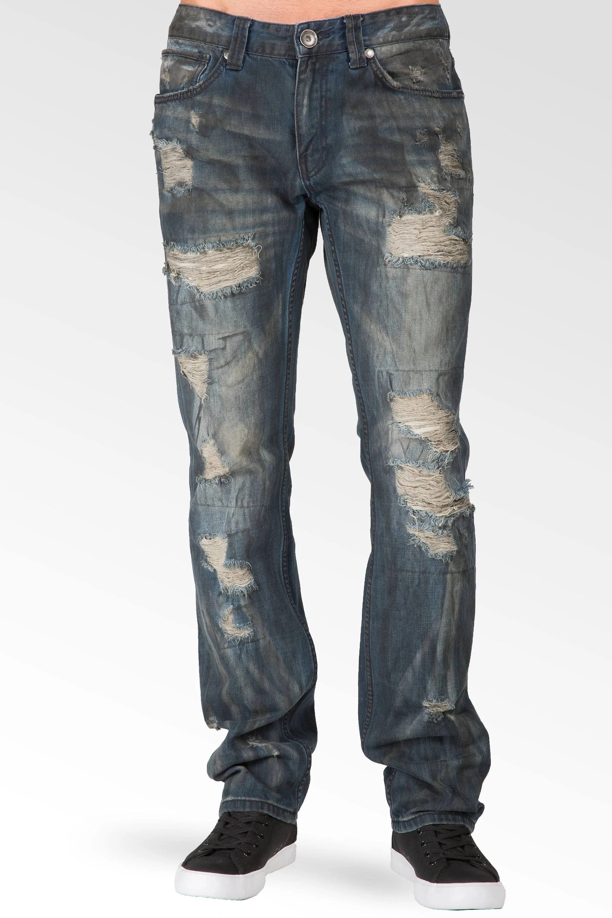 Premium Ripped Jeans: Slim Fit, Trendy Destroyed Design in Black Tint | Image
