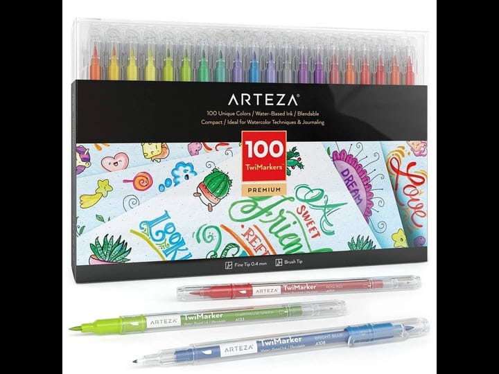 arteza-dual-brush-pens-twimarkers-set-of-100-colors-fine-brush-tip-sketch-ma-1