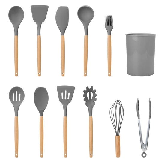 newhome-11pcs-silicone-cooking-utensil-set-heat-resist-wooden-handle-silicone-spatula-turner-ladle-s-1