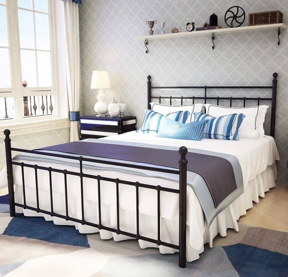 metal-bed-frame-queen-size-with-vintage-headboard-and-footboard-platform-base-1