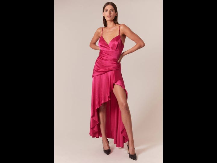 bardot-womens-sorella-ruffled-satin-maxi-dress-magenta-size-11