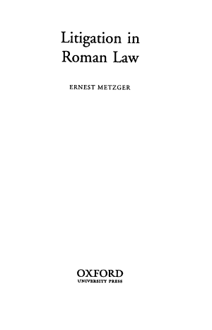 Litigation in Roman Law E book