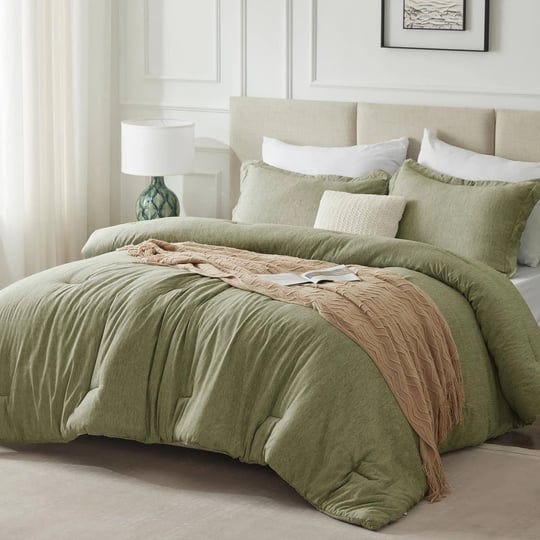 cozylux-king-size-comforter-set-3-pieces-olive-green-soft-luxury-cationic-dyeing-bedding-comforter-f-1