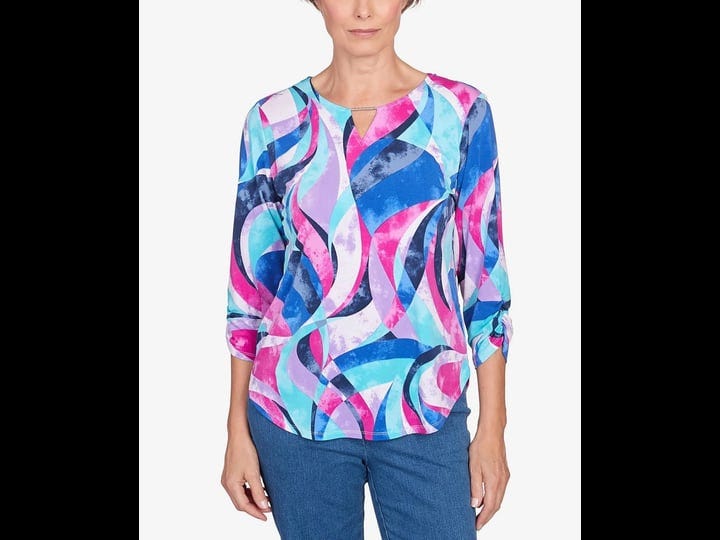 alfred-dunner-womens-classic-puff-print-stained-glass-swirl-split-neck-top-multi-size-xl-1