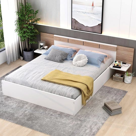 queen-size-platform-bed-with-extended-headboard-storage-shelves-wooden-bed-frame-with-usb-ports-sock-1