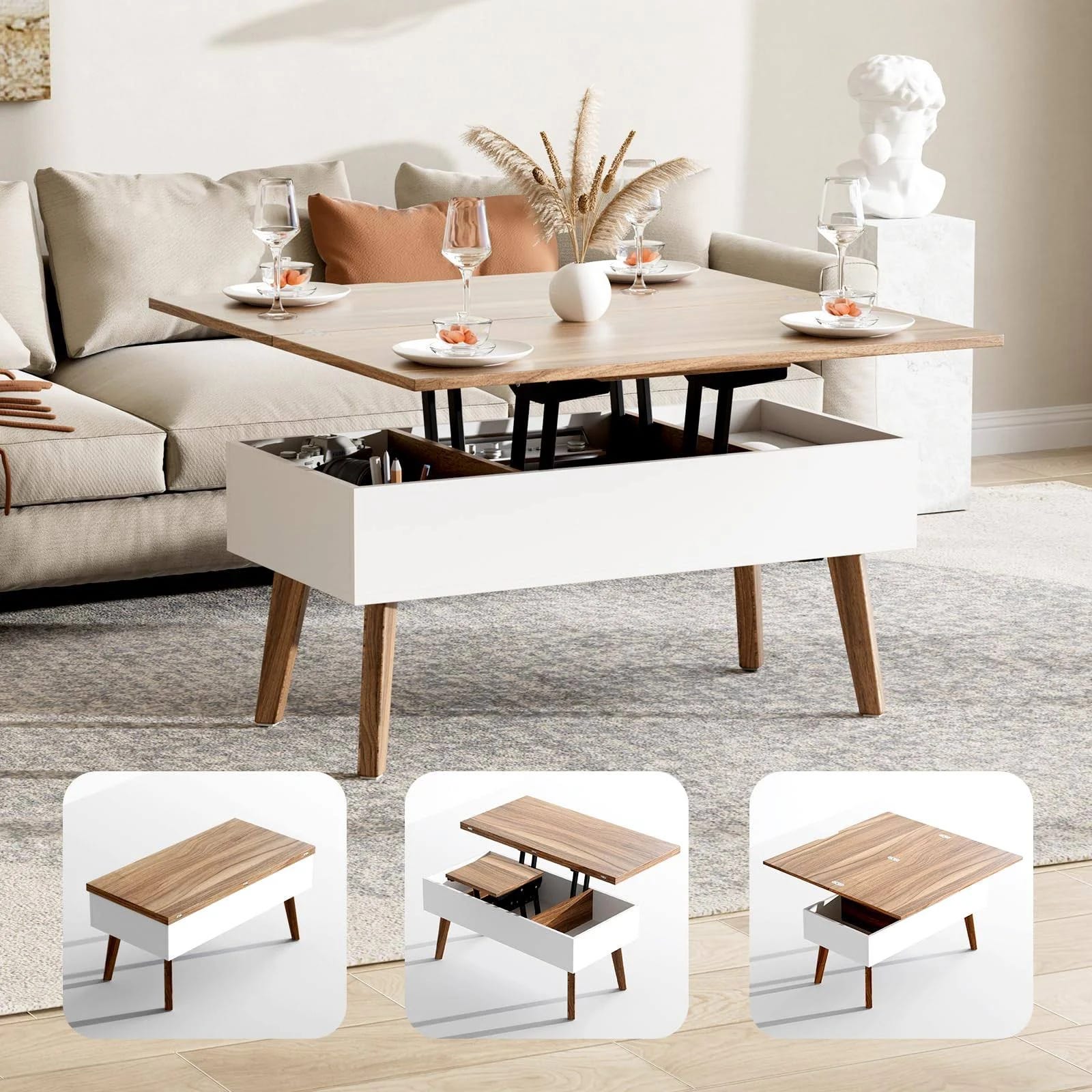 Multifunction Extendable Coffee Table with Hidden Storage | Image