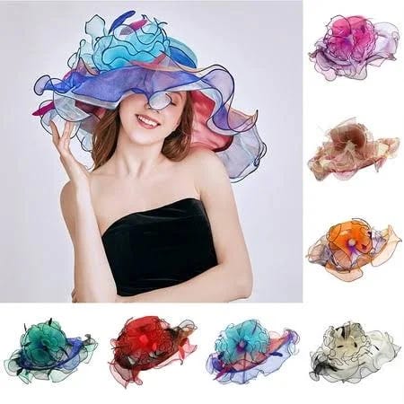 Premium Organza Flounce Cocktail Hat with Crystal Flowers | Image