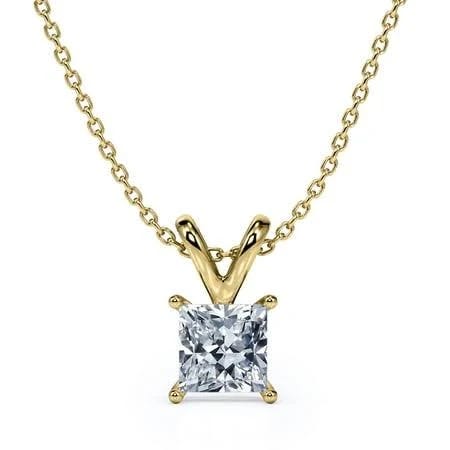 Certified Beautiful: 
1.5 Carat Princess Cut Moissanite Pendant Necklace in 18K Yellow Gold Plating | Image