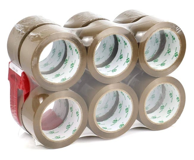bomei-pack-brown-packing-tape-refills-heavy-duty-12rolls-with-1-dispenser-for-packaging-shipping-and-1