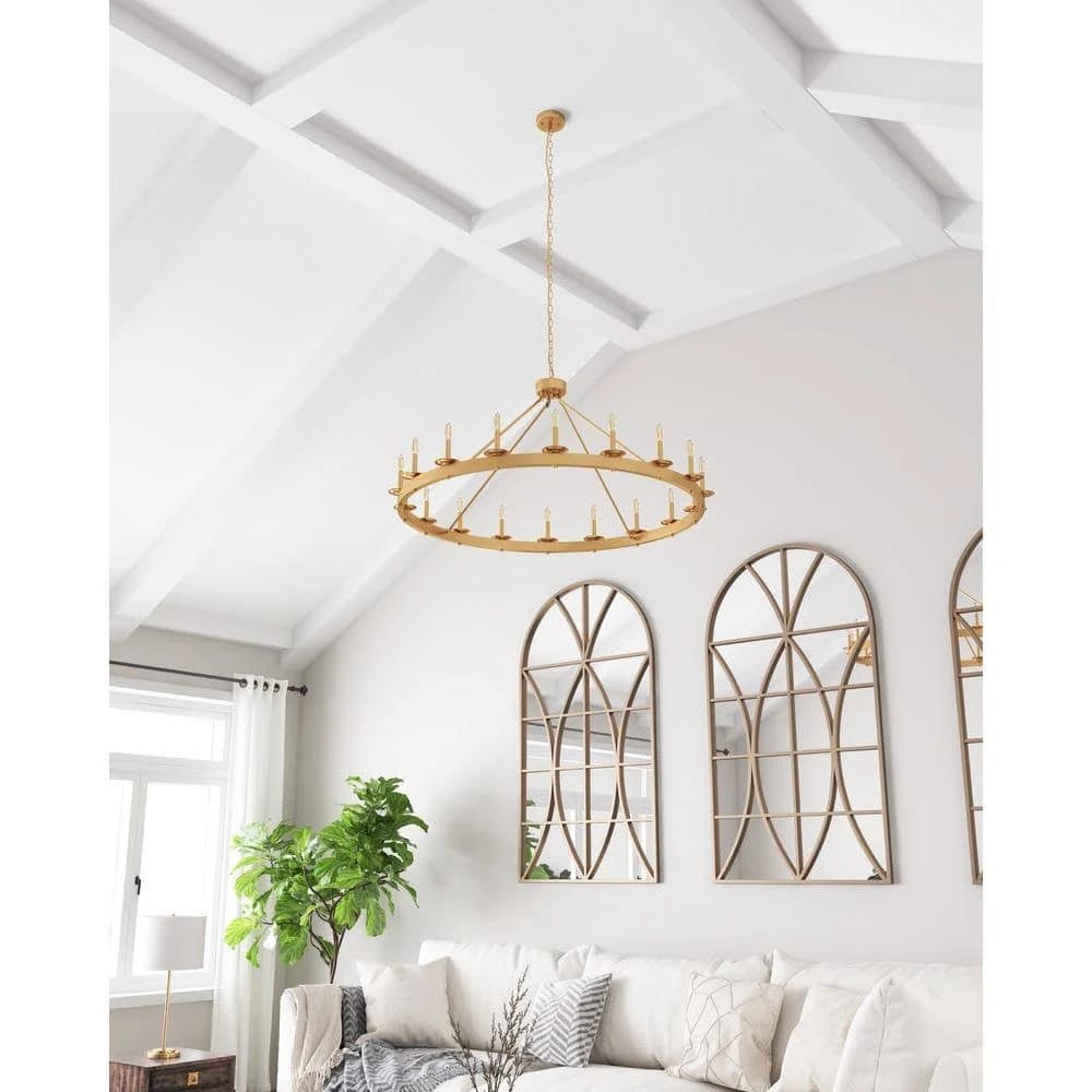 Wagon Wheel Style 18-Light Gold Chandelier for Farmhouse Decor | Image