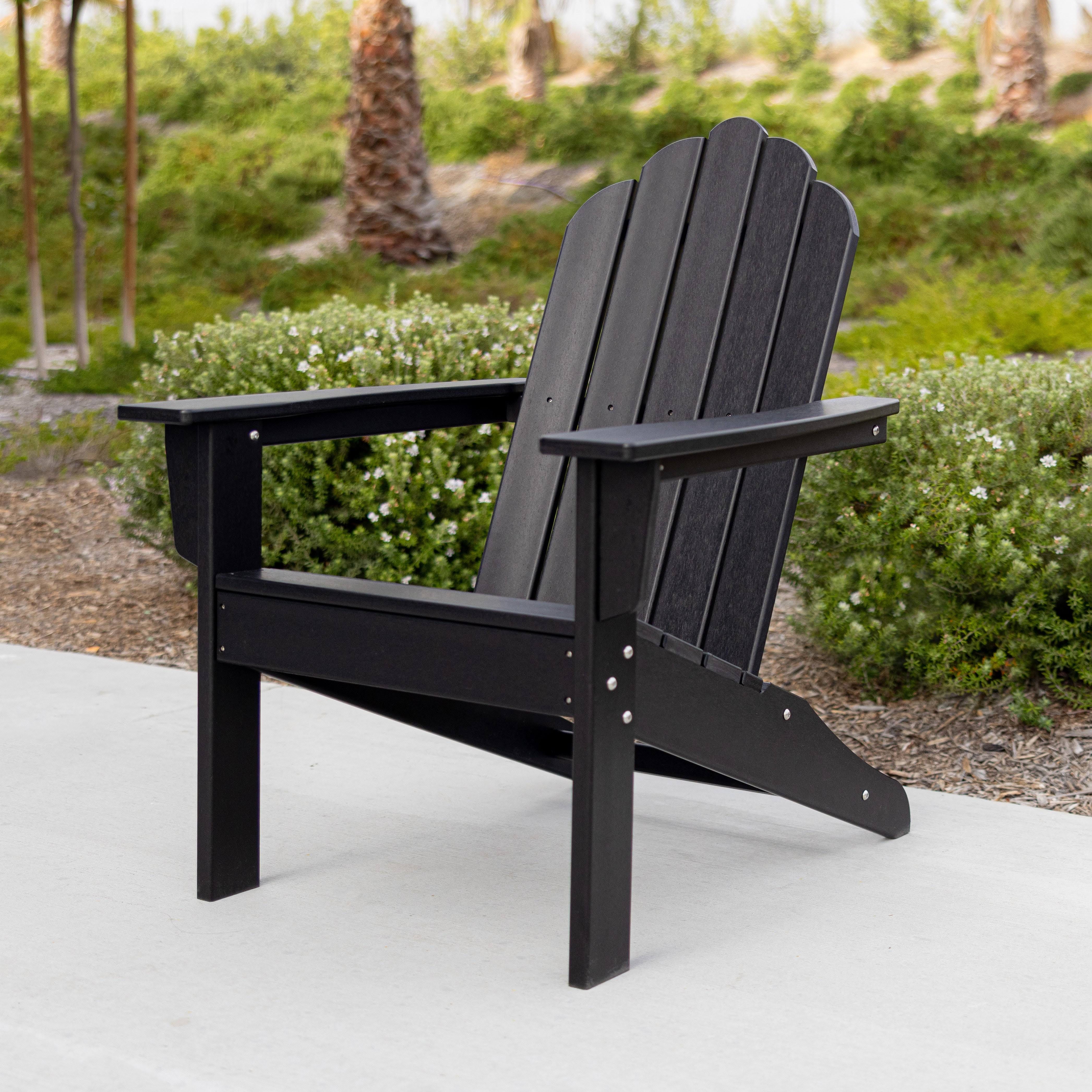 LuXeo Marina Black All-Weather Adirondack Chair with Recycled HDPE Material | Image