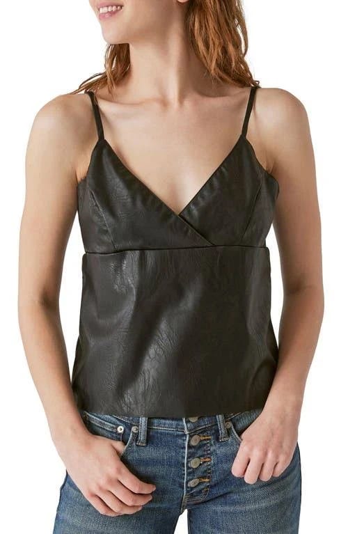 Faux-Leather V-Neck Camisole - Black, Size XL | Image