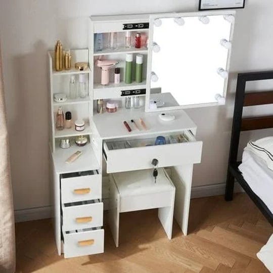 yamissi-makeup-vanity-desk-w-mirror-lights-charging-station-vanity-table-with-4-drawers-white-size-5-1