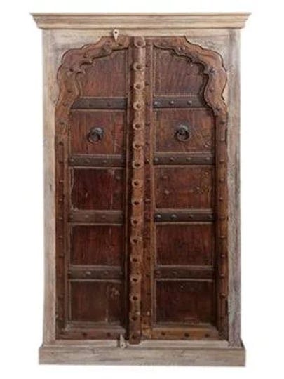 antique-armoire-arch-door-iron-straps-patina-rustic-hand-carved-solid-wood-cabinet-1