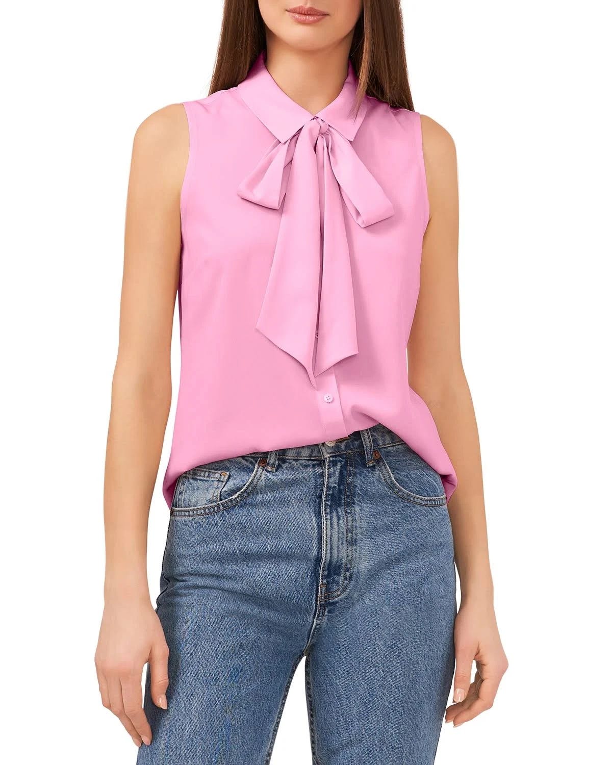 Pink Sleeveless Bow-Tie Blouse by CeCe | Image