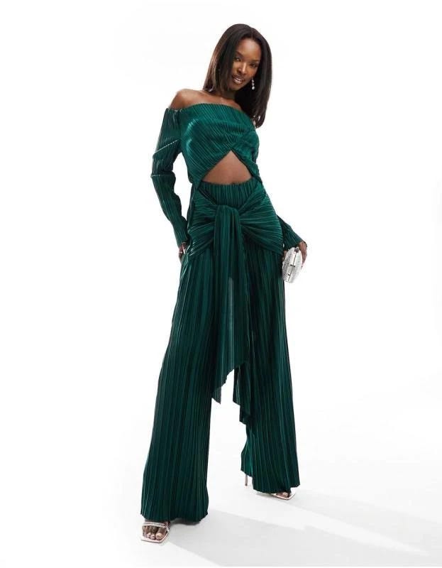 Bottle Green Twist Front Wide Leg Jumpsuit | Image