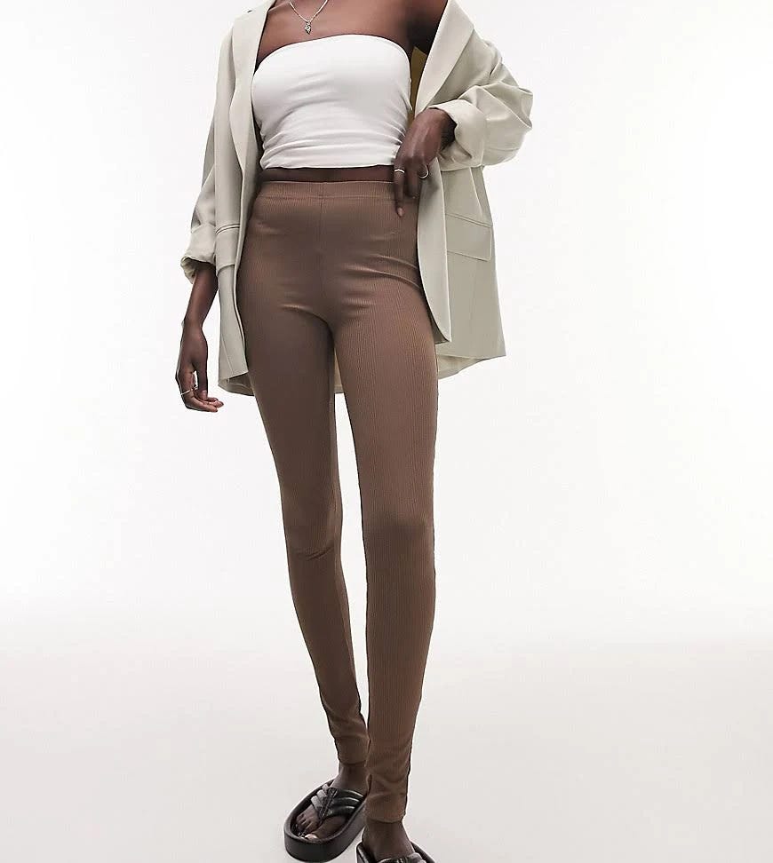 Topshop Tall Dark Brown Stretch Leggings | Image