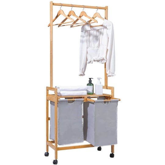 homde-laundry-basketbamboo-laundry-sorter-cart-rolling-with-clothes-hanging-rod-2-section-laundry-ha-1