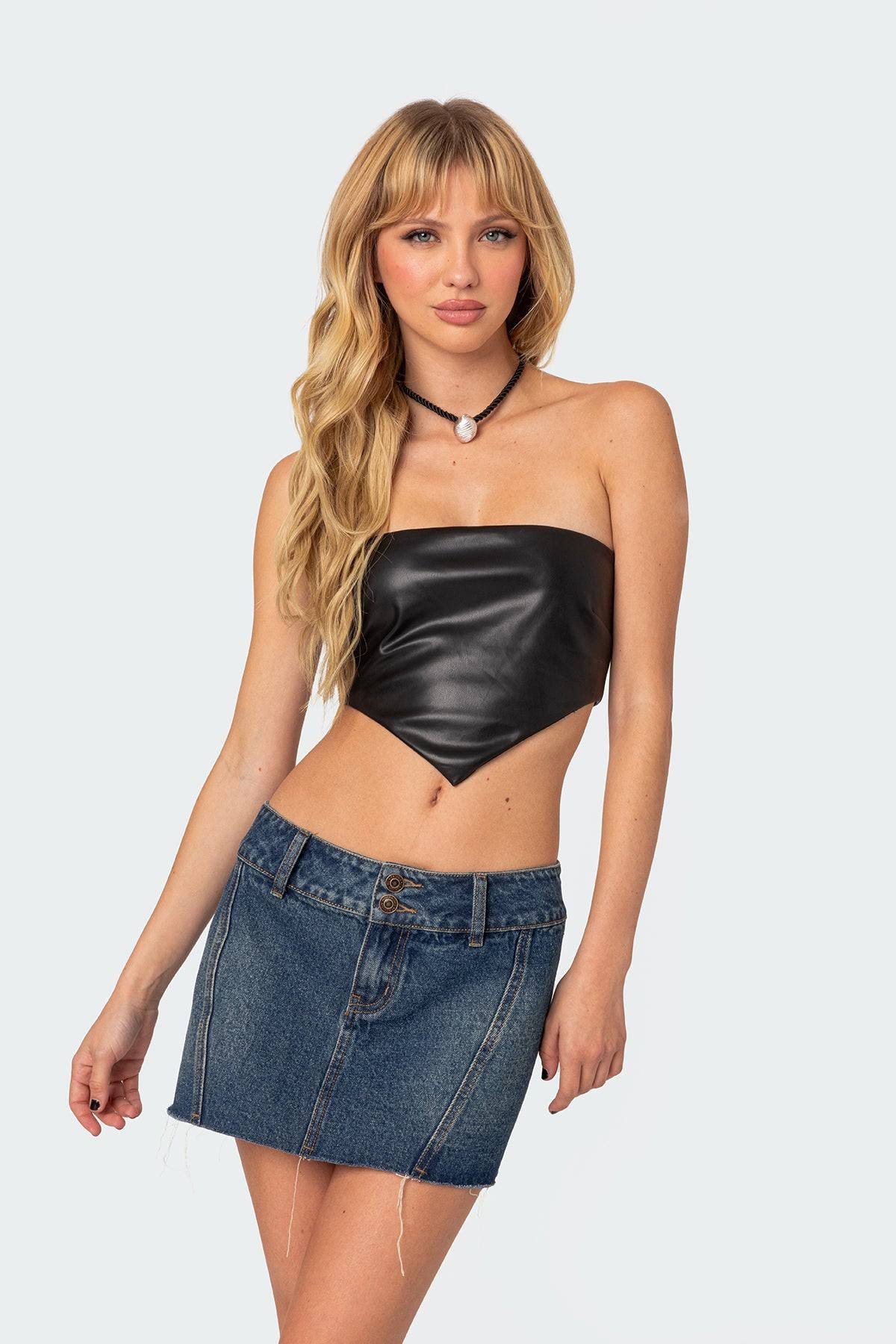 Black Faux Leather Crop Top for a Confident Vibe | Image