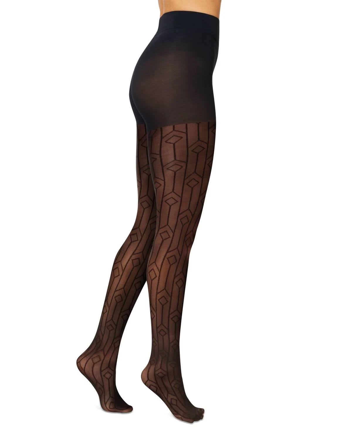 Classic Art Deco Black Control Top Tights | Image