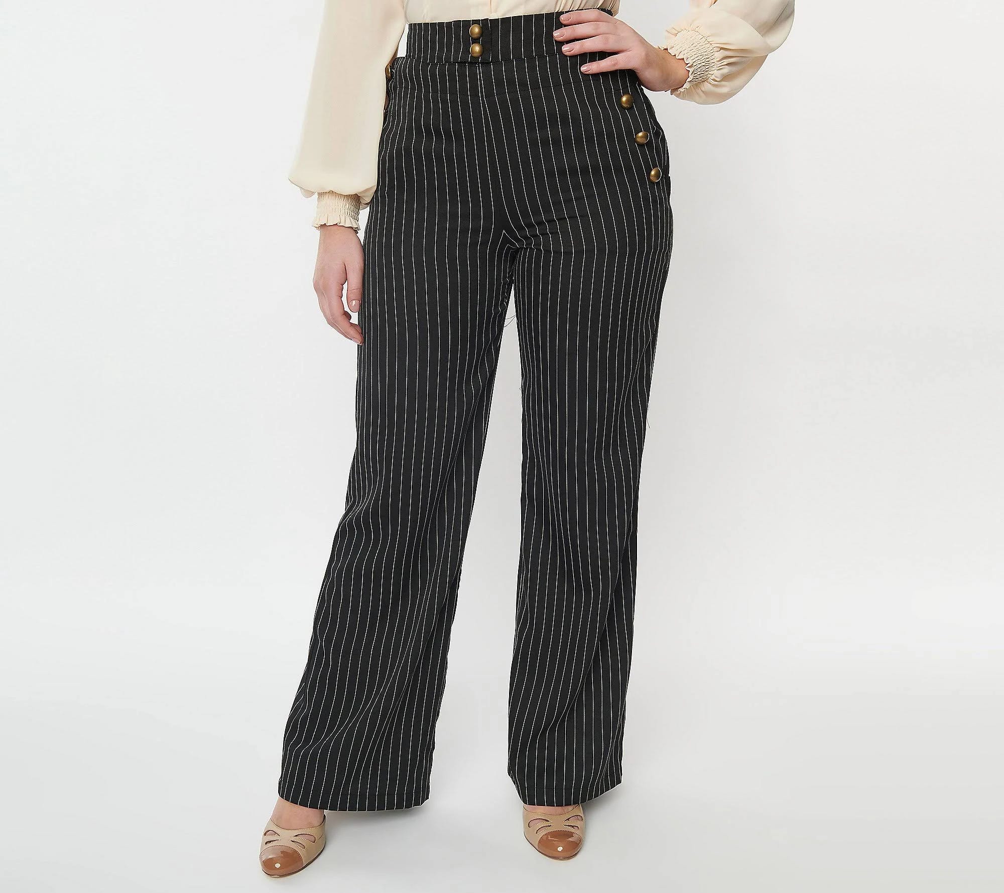 Vintage Black & White Pinstripe Sailor Pants for a Nautical Look | Image