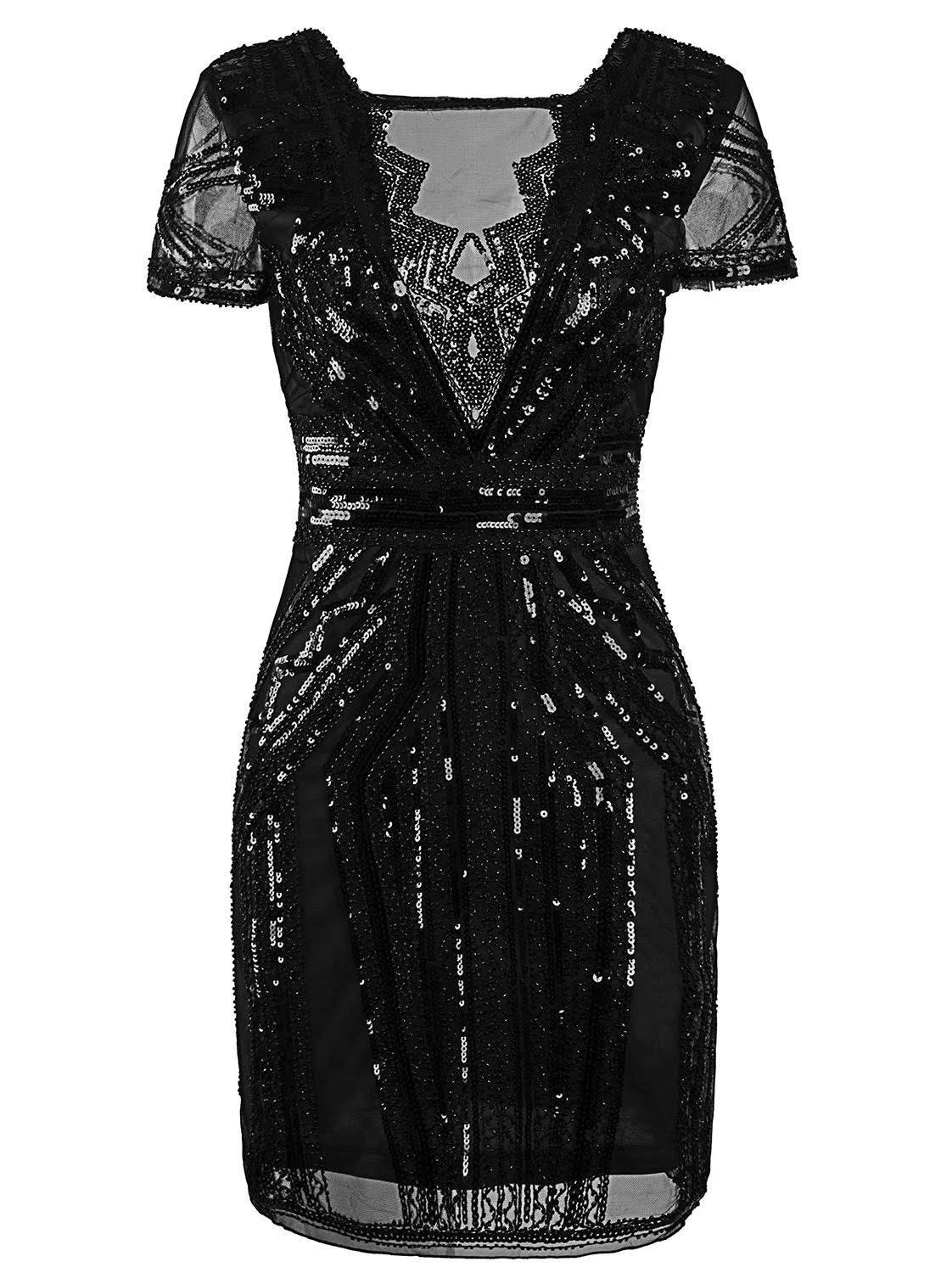 Vintage 1920s-Inspired Sequin Cocktail Gala Dress with Chic Zipper Closure | Image