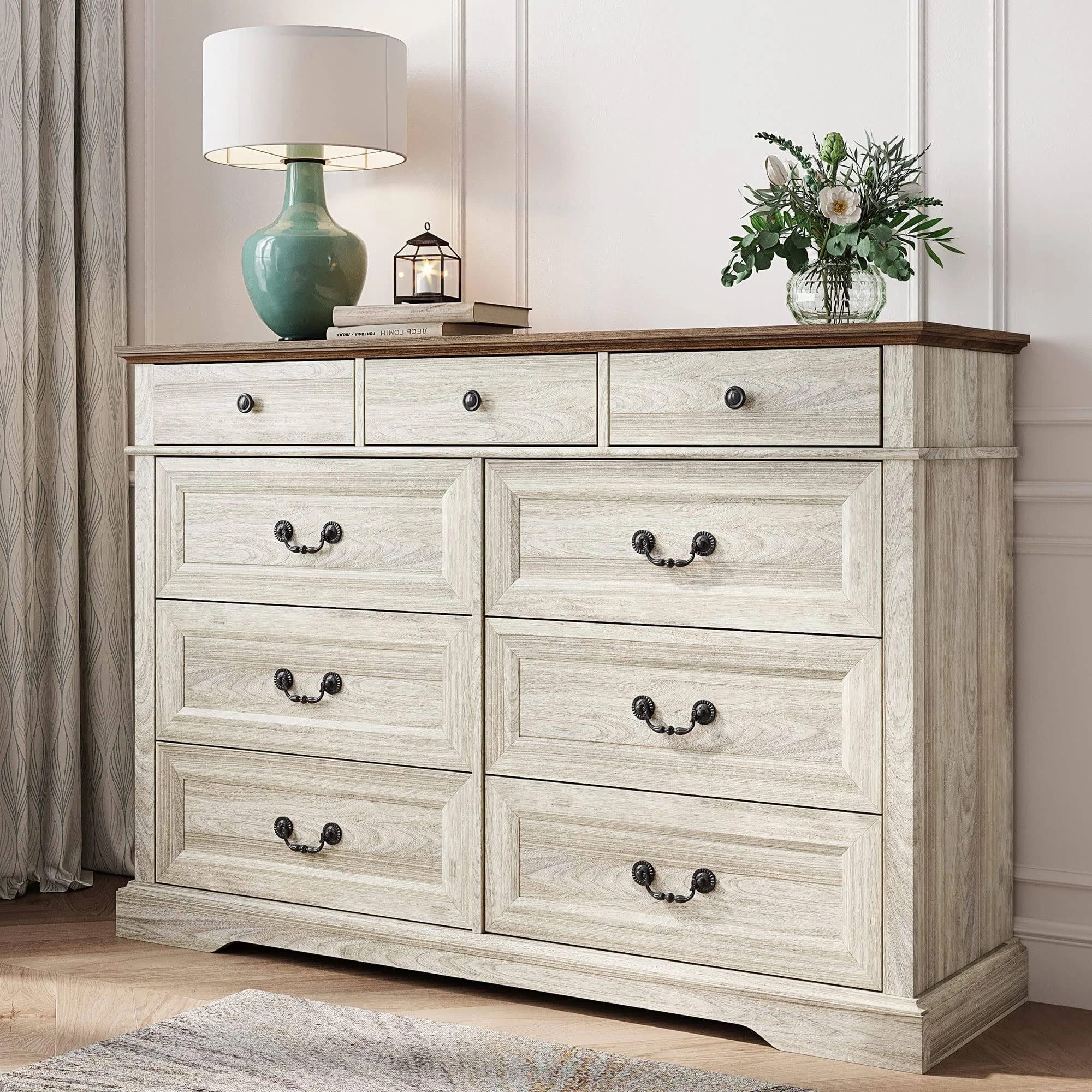 LINSY 9 Drawer White Dresser for Home Storage | Image