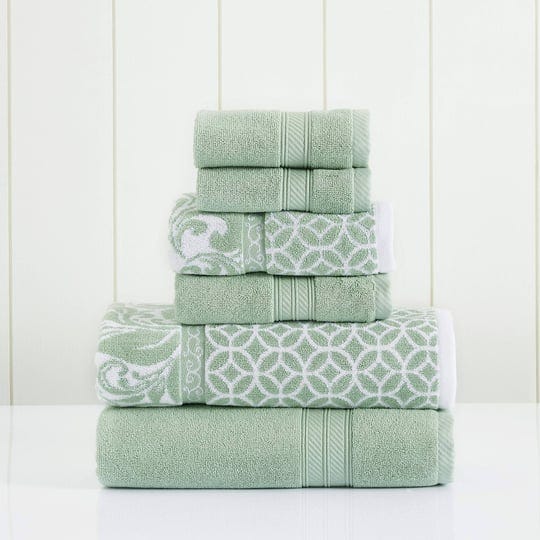 pacific-coast-textiles-trefoil-filigree-6-piece-cotton-adult-bath-towel-set-sage-1