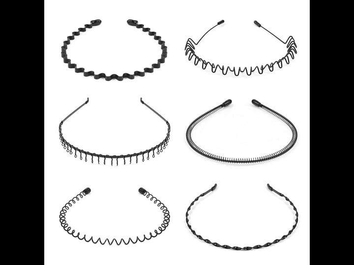 uraqt-metal-headbands-6-pcs-fashion-unisex-black-spring-wavy-headwear-hair-hoop-for-men-women-non-sl-1