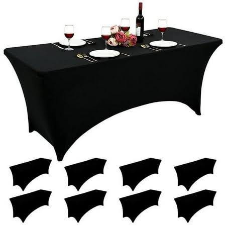 Elegant 8-Pack Black Spandex Table Covers for Rectangular Tables, Suitable for Folding Tables | Image