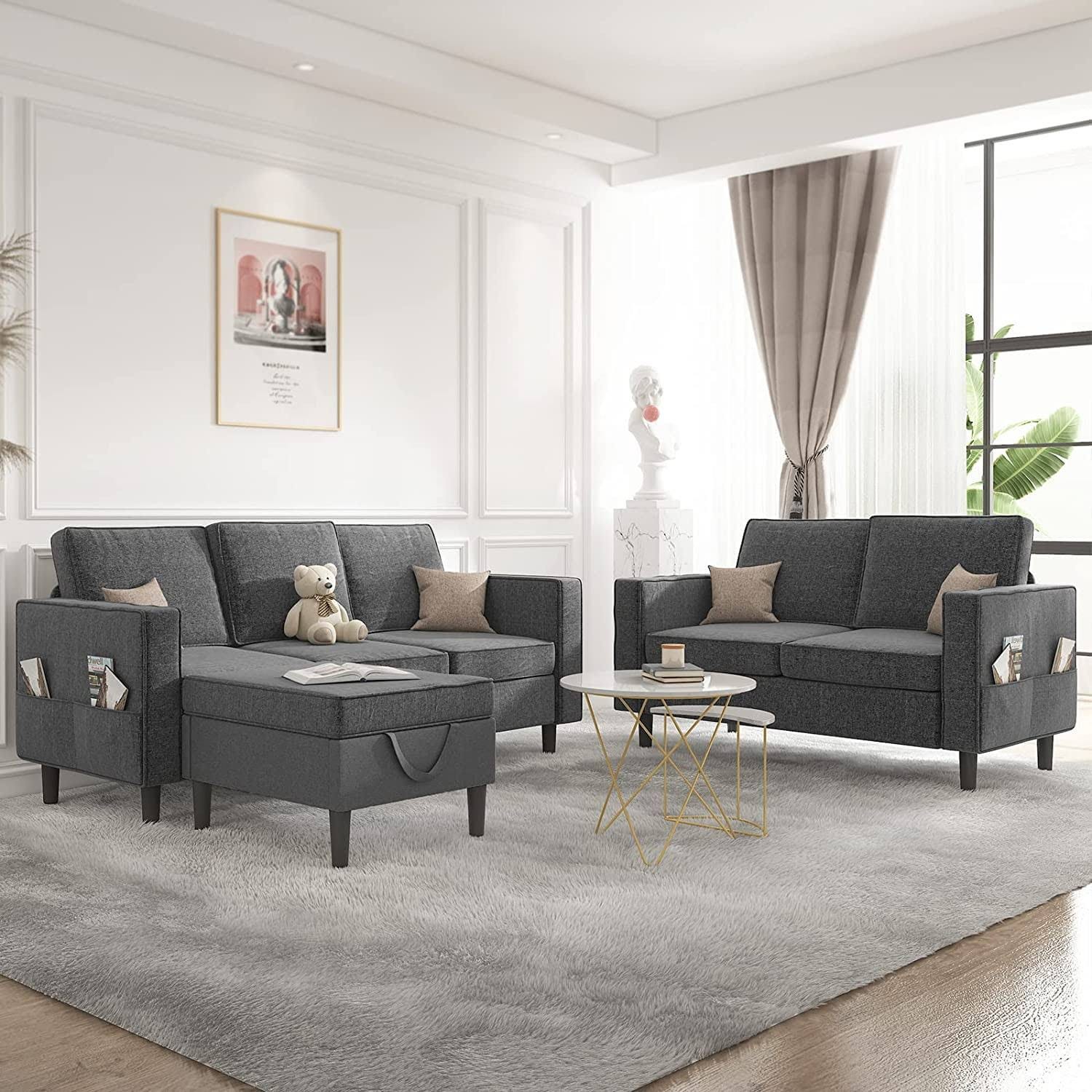 Convertible Dark Gray Small Sectional Sofa with Storage Ottoman | Image