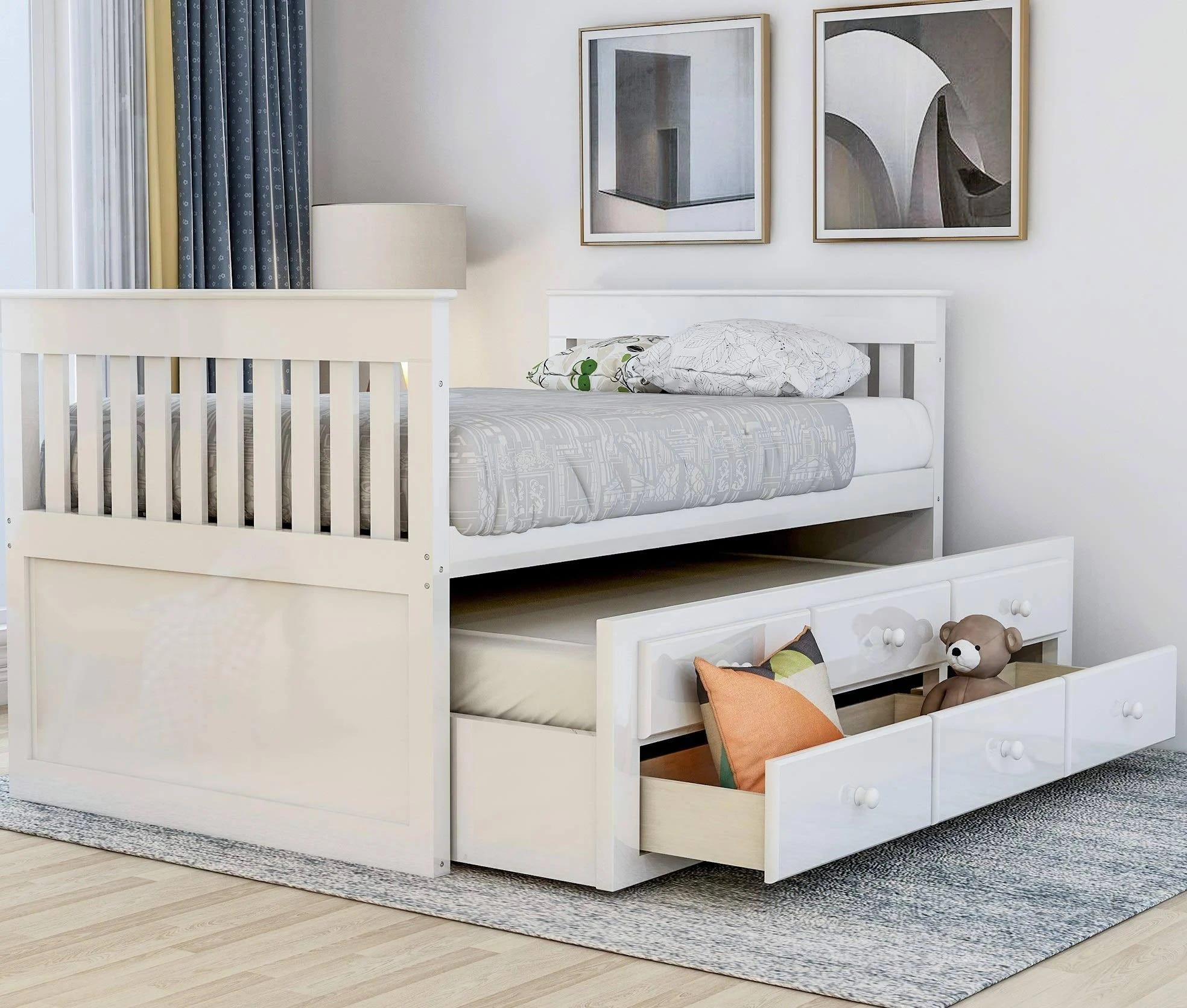 Rhomtree Twin Captain's Daybed with Storage | Ideal for Kids and Guests | White Finish | Image