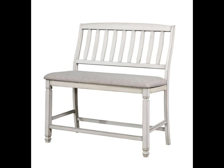 fabric-upholstered-wooden-counter-height-bench-with-slat-back-white-1