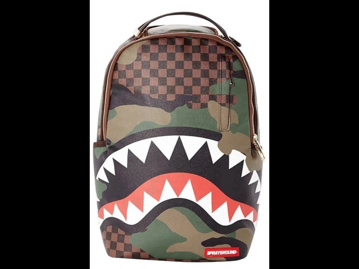 sprayground-checkered-camo-shark-backpack-brown-green-1