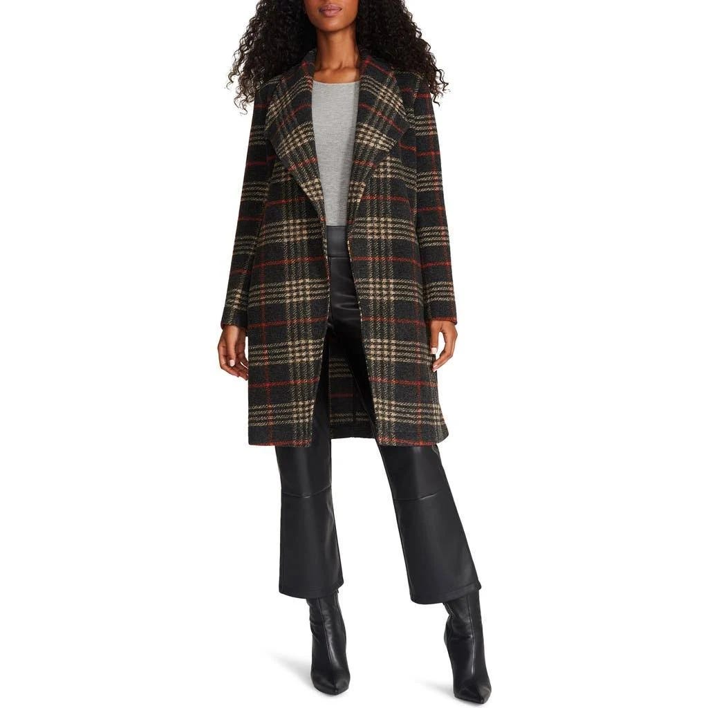 Steve Madden Cozy Plaid Drape Jacket in Charcoal | Image