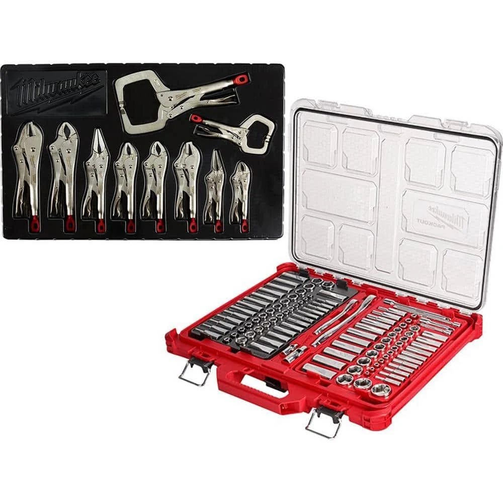 Milwaukee SAE/Metric Ratchet and Socket Mechanics Tool Set with PACKOUT Case and Pliers Set (116-Piece) | Image