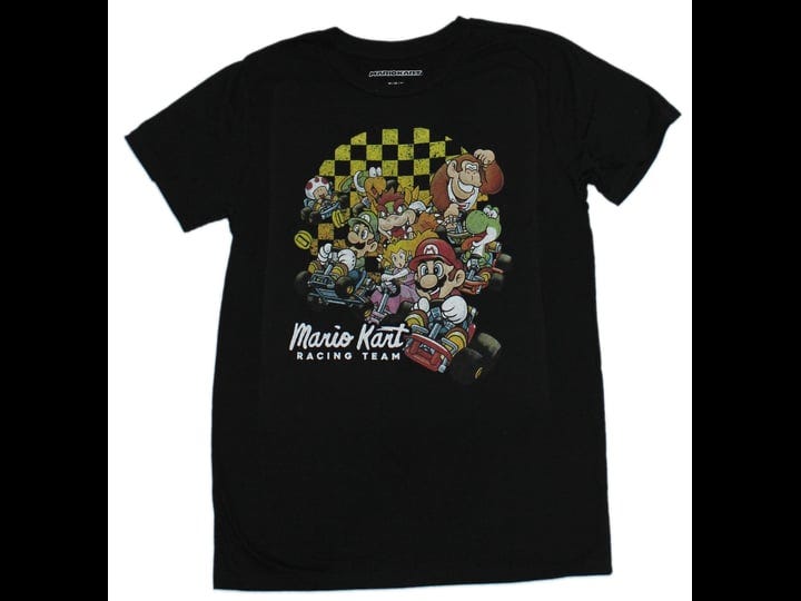 mario-kart-mens-t-shirt-racing-team-distressed-checkered-background-1