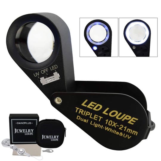 danoplus-10x-magnifier-jewelry-loupe-led-uv-21mm-triplet-lens-optical-glass-pocket-gem-magnifying-to-1