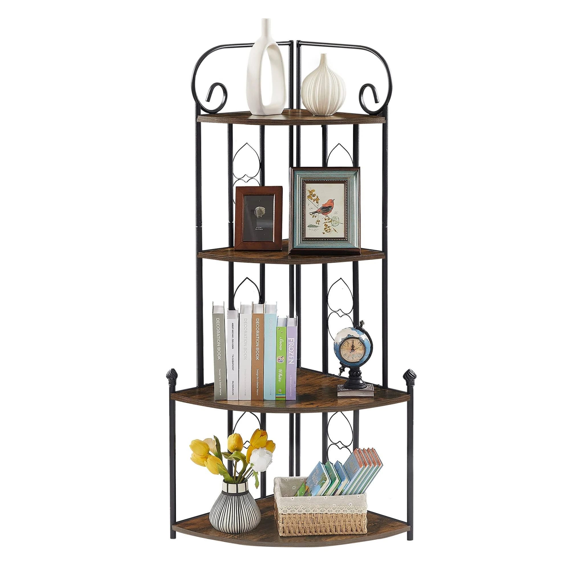 4-Tier Ladder Corner Shelf with Metal Frame | Image