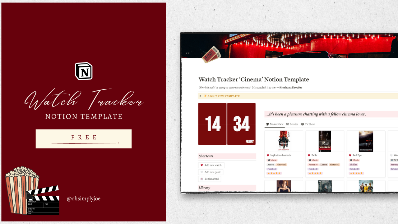 Watch Tracker Notion Template by Joe 🤍  | Elcovia Marketplace | Notion Templates | Notion Creators
