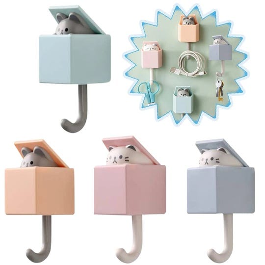 fuzskwid-4pcs-cat-key-hookkawaii-room-decor-creative-wall-mounted-adhesive-hook-for-coat-scarf-hat-t-1