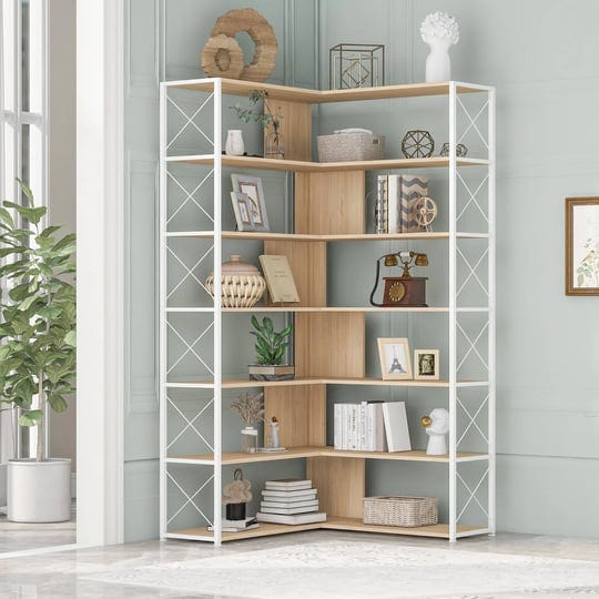 7-tier-l-shaped-office-corner-mdf-board-bookshelfmetal-frame-shelf-oak-1
