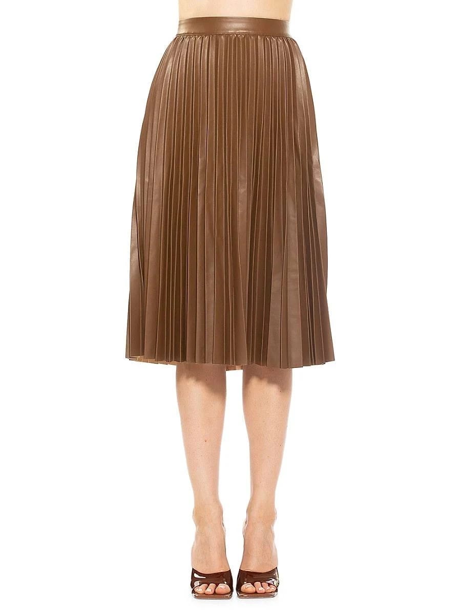 Stylish Faux Leather Midi Skirt in Tan | Image
