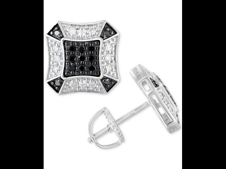mens-black-and-white-diamond-cluster-stud-earrings-1-4-ct-t-w-in-sterling-silver-silver-1