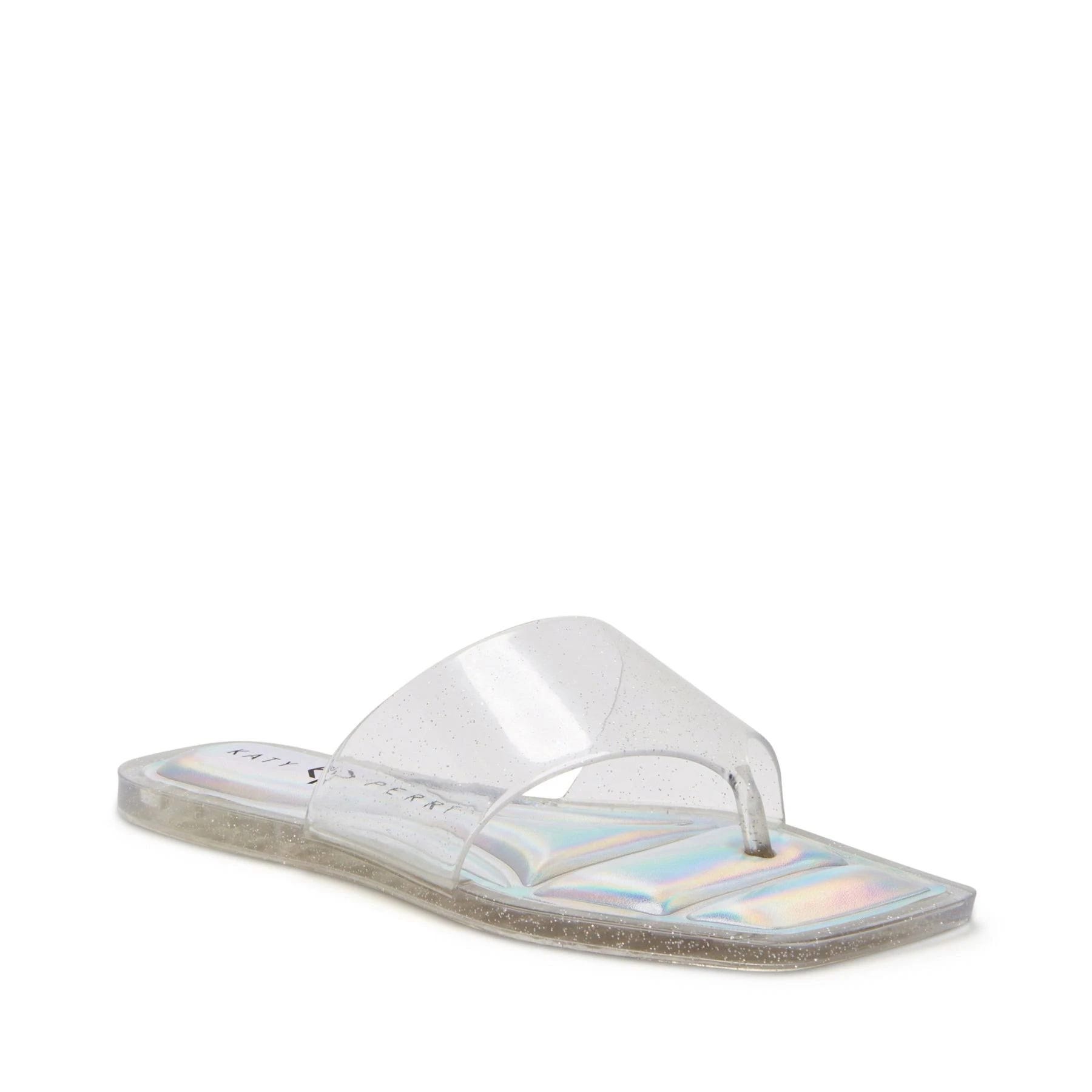 Katy Perry Clear Geli Slide Thong Flat Sandals with PVC Glitter Upper | Image