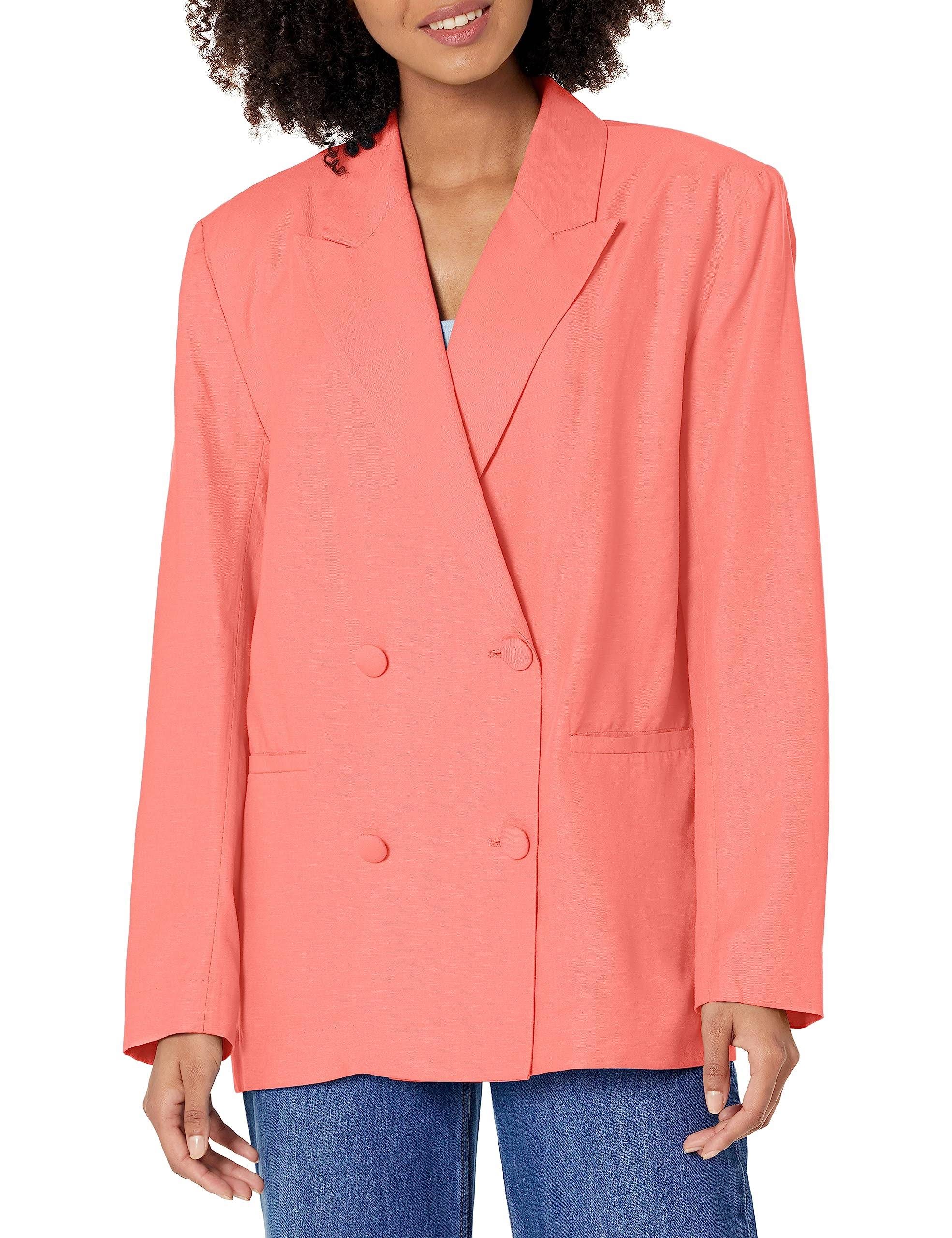 Pink Oversized Blazer with V-neckline and Button Closure | Image