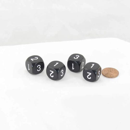 black-opaque-dice-with-white-numbers-d3-d6-1-3-twice-16mm-5-8in-pack-of-4-wondertrail-1