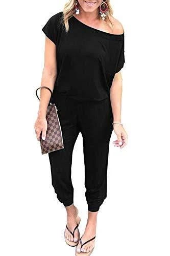Classic Off-Shoulder Black Romper Pants for Women - Hand or Machine Washable | Image
